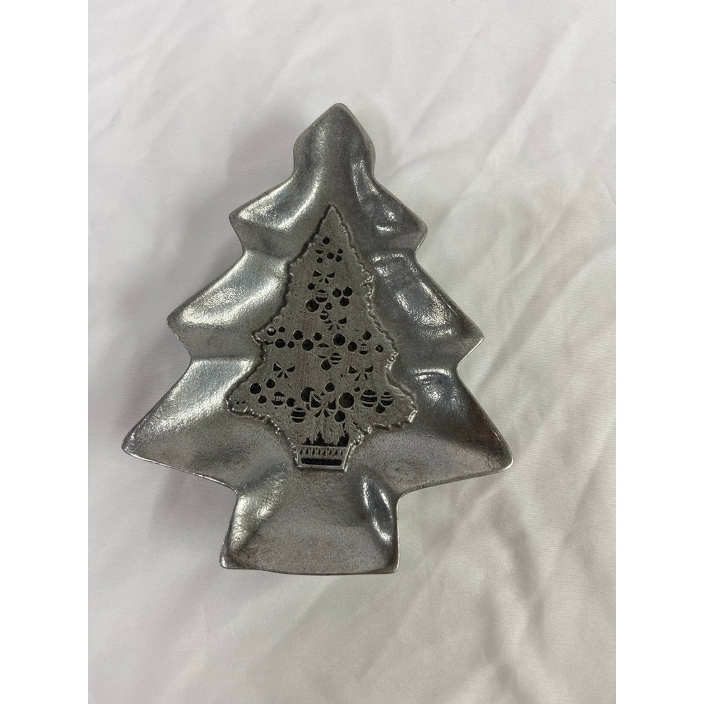 EUC Vintage Pewtarex Christmas tree textured dish home decor holiday pewtar